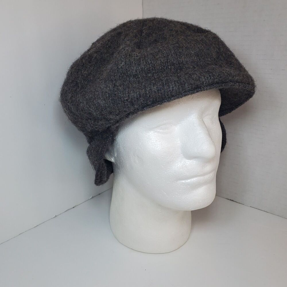 Vtg LL Bean Freeport Maine Wool Ear Flap Beanie Hat Gray Made USA Mens Size L/XL
